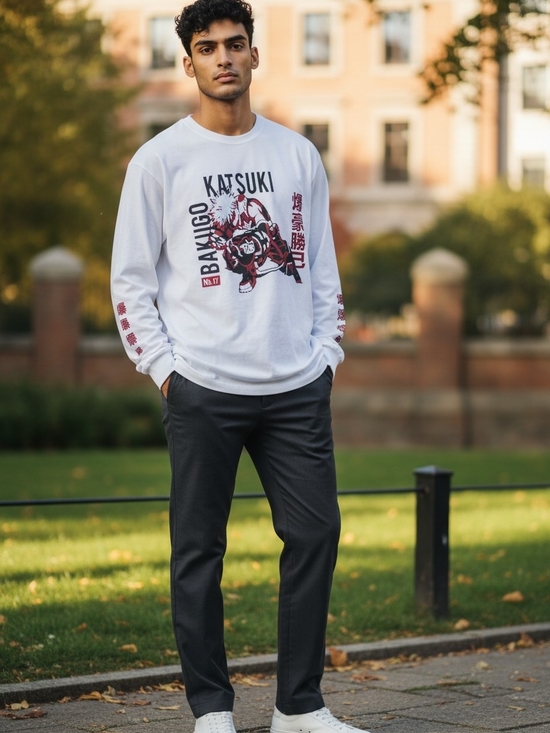 my hero academia Other - My Hero Academia Katsuki Bakugo Long Sleeve Shirt No.17 Anime Graphic Tee White